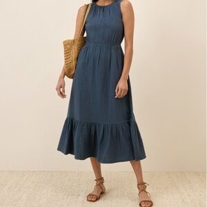 PACT Double Gauze Tiered Midi Dress Women's French blue Sleeveless Cotton small